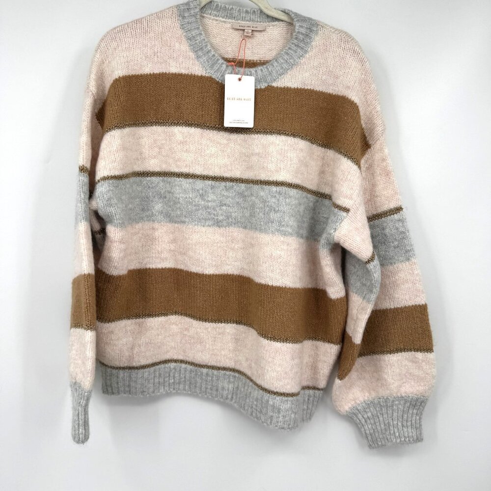 Skies Are Blue Preppy Boho Chic Peasant Colorblock Women's Cropped Sweater Sz La